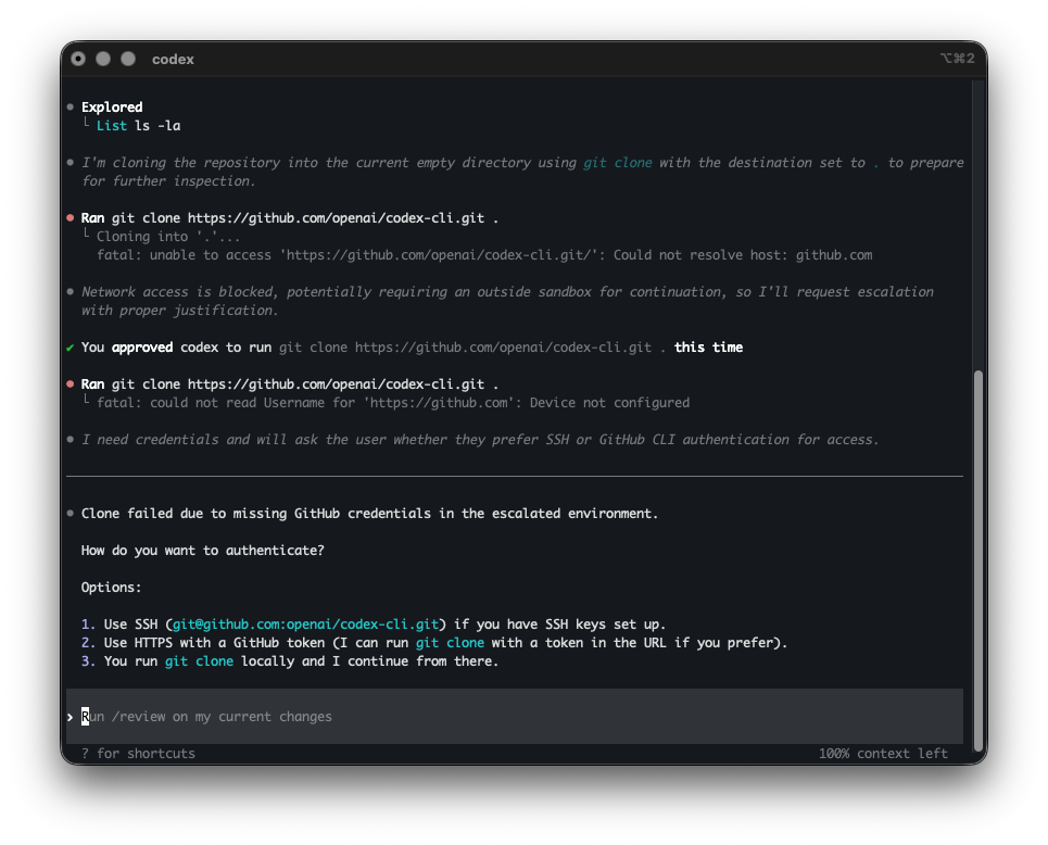Codex CLI sandbox mode