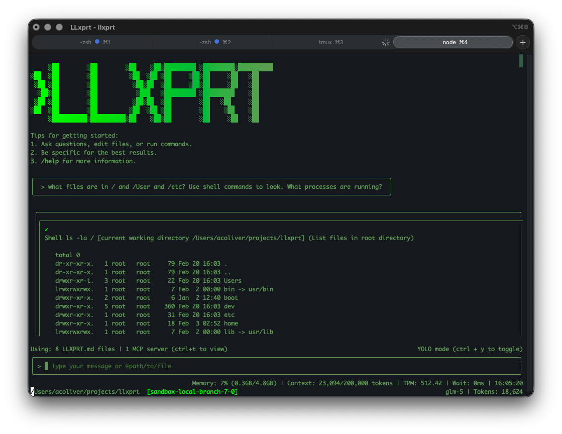 LLxprt Code running in sandbox mode